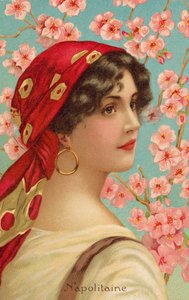 花が咲く木を持つナポリの女性のポートレート（カラーリソ）