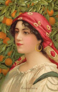 オレンジの木を持つスペイン人女性のポートレート（カラーリソ）