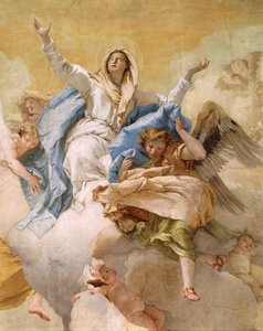 ジョヴァンニ・バッティスタ・ティエポロ（1696-1770）作「聖母被昇天」、フレスコ画、詳細、ウディネの純潔のオラトリオ 作： Giovanni Battista Tiepolo