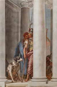 Palazzina (小さな建物)、玄関ホール: 「Aulide のギリシャ艦隊」、犬と兵士を表す詳細 作： Giovanni Battista Tiepolo