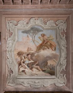 Palazzina (小さな建物): 4 番目の部屋または Torquato Tasso の眺め、「Jerusalem Delivered」のエピソードを表すフリースコ画: 「魔女 Armida は眠っている Rinaldo を見て、彼に恋をする」 作： Giovanni Battista Tiepolo