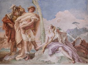 Palazzina (小さな建物): 4 番目の部屋または Torquato Tasso のビュー、「Jerusalem Delivered」のエピソードを表すフリースコア: 作： Giovanni Battista Tiepolo