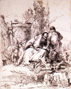 頭蓋骨を調べる魔術師（エッチング） 作： Giovanni Battista Tiepolo