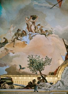 スペインの栄光」、マドリード、王宮の玉座の間の天井フレスコ画 作： Giovanni Battista (1696-1770) Tiepolo