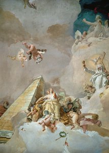 スペインの栄光、マドリード、王宮の玉座の間の天井フレスコ画 作： Giovanni Battista (1696-1770) Tiepolo