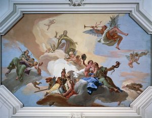 枢機卿の美徳の一つである「名声」がもたらす栄光の勝利 作： Giovanni Battista Tiepolo