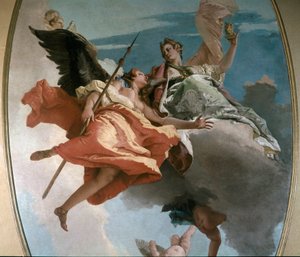 力と知識のアレゴリー ジャンバッティスタ・ティエポロ（1696-1770）の絵画 1743年 太陽。479x251 cm Udine, Museo Civico 作： Giovanni Battista Tiepolo