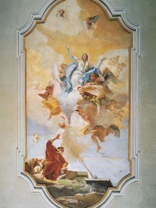 ジョヴァンニ・バッティスタ・ティエポロ（1696-1770）作「聖母被昇天」、フレスコ画、ウディネ「純潔のオラトリオ」より 作： Giovanni Battista Tiepolo