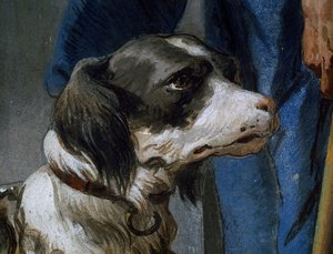ジョヴァンニ・バッティスタ・ティエポロ（1696-1770）のフレスコ画「犬のアルゴ」の細部 作： Giovanni Battista Tiepolo