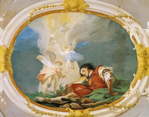 夢を見るヤコブ」ジョヴァンニ・バッティスタ・ティエポロ（1696-1770）作、フレスコ画、総主教の宮殿、客間、ウディネ