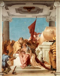 イフィゲニアの犠牲」ジャンバッティスタ・ティエポロ（1696-1770）作、フレスコ画、詳細、イフィゲニアの広間、ヴィッラ・ヴァルマラナ「アイ・ナーニ」、ヴィチェンツァ、イタリア 作： Giovanni Battista Tiepolo