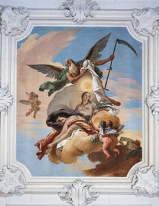 羨望を狩る時間と真実を発見する時間」ジョヴァンニ・バッティスタ・ティエポロ（1696-1770）作、フレスコ画、イタリア、モンテヴィアーレのバイロンにあるヴィラ・ロスキ＝ジレリ。 作： Giovanni Battista Tiepolo