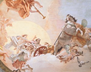 ジャンバッティスタ・ティエポロ（1696-1770）の《婚礼のアレゴリー》フレスコ画（詳細）、ヴェネツィア、カ・レッツォーニコ（レッツォーニコ宮殿）の《婚礼のアレゴリー》の間の天井画