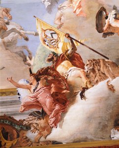 ジャンバッティスタ・ティエポロ（1696-1770）作、フレスコ画、詳細、婚礼のアレゴリーの間の天井、カ・レッツォーニコ（レッツォーニコ宮殿）、ヴェネツィア、イタリア 作： Giovanni Battista Tiepolo