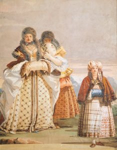 冬の散歩」ジャンバッティスタ・ティエポロ（1696-1770）作、フレスコ画、細部、イタリア、ヴィチェンツァのヴィラ・ヴァルマラナ・アイ・ナーニの客間、ゴシックの間 作： Giovanni Battista Tiepolo