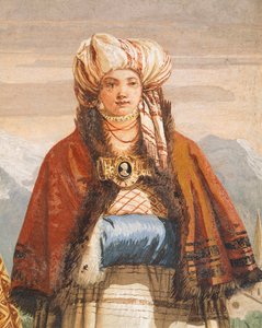 冬の散歩」ジャンバッティスタ・ティエポロ（1696-1770）作、フレスコ画、細部、イタリア、ヴィチェンツァのヴィラ・ヴァルマラナ・アイ・ナーニの客間、ゴシックの間