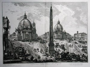 ポポロ広場、パリで出版された「Le Antichita Romane de G.B. Piranesi (1756)」より 作： Giovanni Battista (after) Piranesi