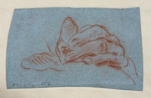 左手の習作 1750-1754年頃 青の敷紙に赤チョーク、スタンピング 作： Giovanni Battista (attr. to) Tiepolo
