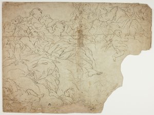 聖人、あるいは雲の上の寓意的人物とプッティ 作： Giovanni Battista Beinaschi