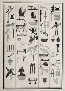 1817 年にジョヴァンニ バッティスタ ベルゾーニによって再現されたファラオ プサメティッチ 1 世の墓の内部からの装飾の図面、ロンドンの大英博物館に所蔵 作： Giovanni Battista Belzoni