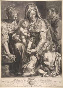 聖カタリナ、アッシジのフランシスコ、洗礼者ヨハネと一緒の聖母子、17世紀半ば。 作： Giovanni Battista Bonacina