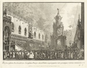 ピアッツェッタのジョヴェディ グラッソ フェスティバルに出席する総督、17631766。 作： Giovanni Battista Brostoloni