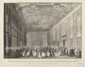 晩餐会で外国大使をもてなす総督, 17631766. 作： Giovanni Battista Brostoloni