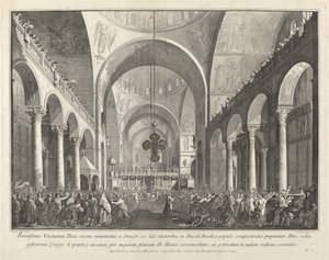 新たに選出されたドージェがサンマルコの人々に贈呈、17631766。 作： Giovanni Battista Brostoloni