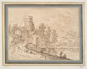 水の近くに城のある風景 作： Giovanni Battista Busiri
