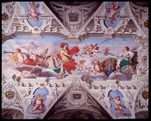 火星とエリニュスを解き放つジュノ（フレスコ 作： Giovanni Battista Carlone
