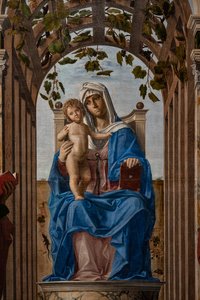 聖ヤコブとジェロームの間の幼子イエスと共に即位したマドンナ、詳細 作： Giovanni Battista Cima da Conegliano