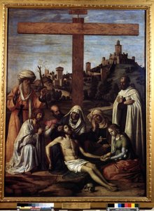 「寄託」 十字架に「印里」の文字。 Giovanni Battista Cima da Conegliano (1459-1517 年頃) による絵画 16 世紀 Dim. 199x148 cm プーシキン美術館、モスクワ 作： Giovanni Battista Cima da Conegliano