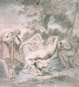シモンとイフィゲニア：風景の中の2人の女性アテンダント 作： Giovanni Battista Cipriani