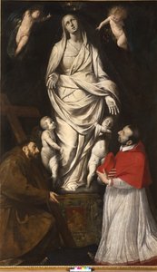 聖フランシスコと祝福されたチャールズボロメオ、ミラノのサンセルソで聖母の像の前で祈り、1610年頃 作： Giovanni Battista Crespi