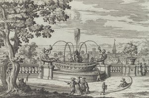 Frascati の Belvedere の噴水...、1691 年以降。 作： Giovanni Battista Falda