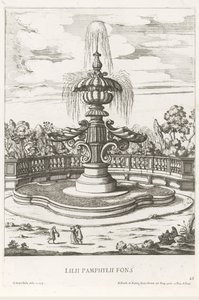 ローマのヴィラ ドーリア パンフィーリの庭園の噴水 Lilii Pamphylii fons (オブジェクトのタイトル) Le fontane ne palazzi e ne giardini di Roma (シリーズタイトル) ローマの宮殿と庭園の噴水 (シリーズ タイトル) 作： Giovanni Battista Falda