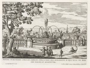 Fontein in de tuinen van de Villa Aldobrandini te Frascati フラスカーティのベルヴェデーレの噴水、ここの前の床の上に建てられた (...) (オブジェクトのタイトル) フラスカーティのヴィラの噴水 (シリーズ タイトル) フォンテイネン・ヴァン・フラスカーティ（シリーズタイトル） 作： Giovanni Battista Falda
