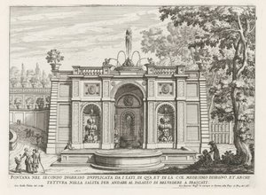 Fontein in de tuinen van de Villa Aldobrandini te Frascati 側面から複製された 2 番目の入り口の噴水 (...) (オブジェクトのタイトル) フラスカーティのヴィラの噴水 (シリーズ タイトル) フォンテイネン・ヴァン・フラスカーティ（シリーズタイトル）