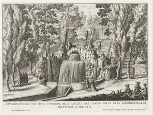 Fontein in de tuinen van de Villa Aldobrandini te Frascati 劇場の滝の上層階にある素朴な噴水 (...) (オブジェクトのタイトル) フラスカーティのヴィラの噴水 (シリーズ タイトル) フォンテイネン・ヴァン・フラスカーティ（シリーズタイトル）