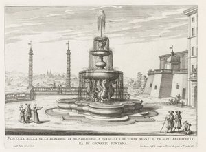 Fontein in de tuinen van de Villa Mondragone te Frascati Frascati の Mondragone の Villa Borghese の噴水 (...) (オブジェクトのタイトル) フラスカーティのヴィラの噴水 (シリーズ タイトル) フォンテイネン・ヴァン・フラスカーティ（シリーズタイトル） 作： Giovanni Battista Falda