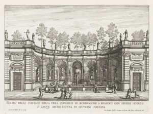 Fontein in de tuinen van de Villa Mondragone te Frascati Frascati の Mondragone の Villa Borghese の噴水の劇場 (...) (オブジェクトのタイトル) フラスカーティのヴィラの噴水 (シリーズ タイトル) フォンテイネン・ヴァン・フラスカーティ（シリーズタイトル） 作： Giovanni Battista Falda