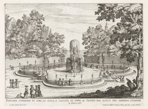 Fontein in de tuinen van de Villa Torlonia te Frascati 階段の上の噴水と劇場の上の滝 (...) (オブジェクトのタイトル) フラスカーティのヴィラの噴水 (シリーズ タイトル) フォンテイネン・ヴァン・フラスカーティ（シリーズタイトル） 作： Giovanni Battista Falda