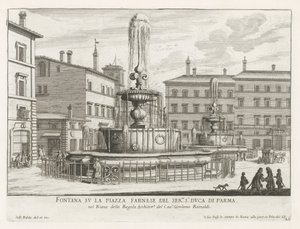 フォンテイネン オプ ピアッツァ ファルネーゼ ローマ ser.mo s.r Duca di Parma のファルネーゼ広場の噴水 (オブジェクトのタイトル) ローマの噴水 (シリーズタイトル) Fonteinen van Rome (シリーズタイトル) 作： Giovanni Battista Falda