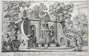 フラスカティのアルドブランディーナ荘の劇場の噴水 1675年頃 1687年以前に出版された「Le Fontane」より（エングレービング） 作： Giovanni Battista Falda