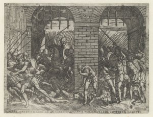 Romeinse soldaten vallen Crustumerium binnen Crustumeni (...) の犠牲者が市民権を剥奪された (オブジェクトの称号) リーベン・ヴァン・ロムルス・エン・レムス（シリーズタイトル） 作： Giovanni Battista Fontana