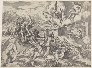 ラティヌス王のしもべと戦うアイネアスの兵士 作： Giovanni Battista Fontana