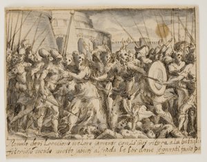 ローマ人とサビニ人の間で平和を交渉するサビニの女性 作： Giovanni Battista Fontana