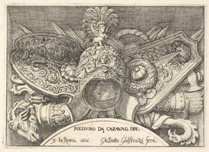 プレート 3: ... の 2 階の窓の上の装飾からのローマの紋章のトロフィー、1656 年。