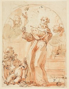 立っているフランシスコ会の聖人が十字架を持っている 作： Giovanni Battista Gaulli