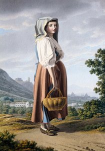 マッダローニを背景にした農民 ジョバン・バティスタ・ルシエリ（約1755～1821）作 紙に水彩画 32×23cm イタリア 作： Giovanni Battista Lusieri